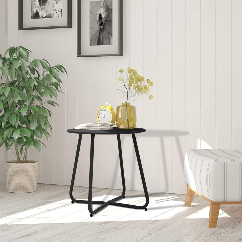 Meluvici Patio Small Side Table Waterproof Round Metal Steel Weather Resistan...