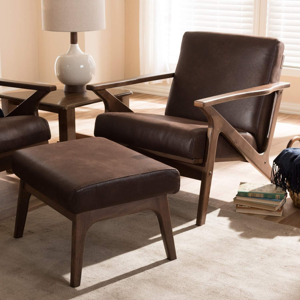 Baxton Studio Bianca Mid-Century Modern Walnut Wood Dark Brown Distressed Fau...