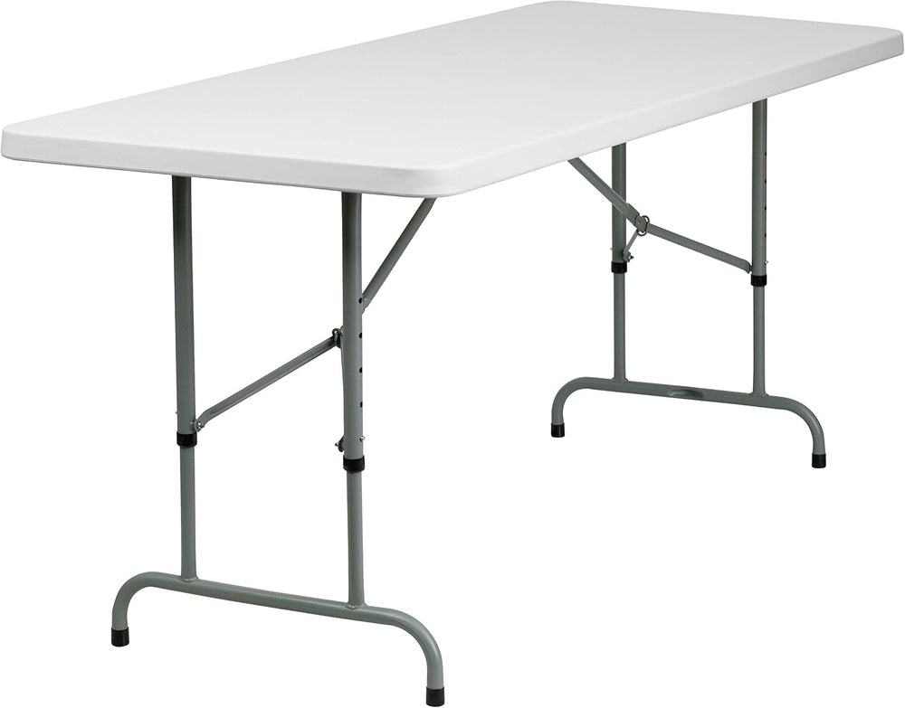 Flash Furniture 6-Foot Adjustable Plastic Folding Table, White | Bi-Fold, Car...