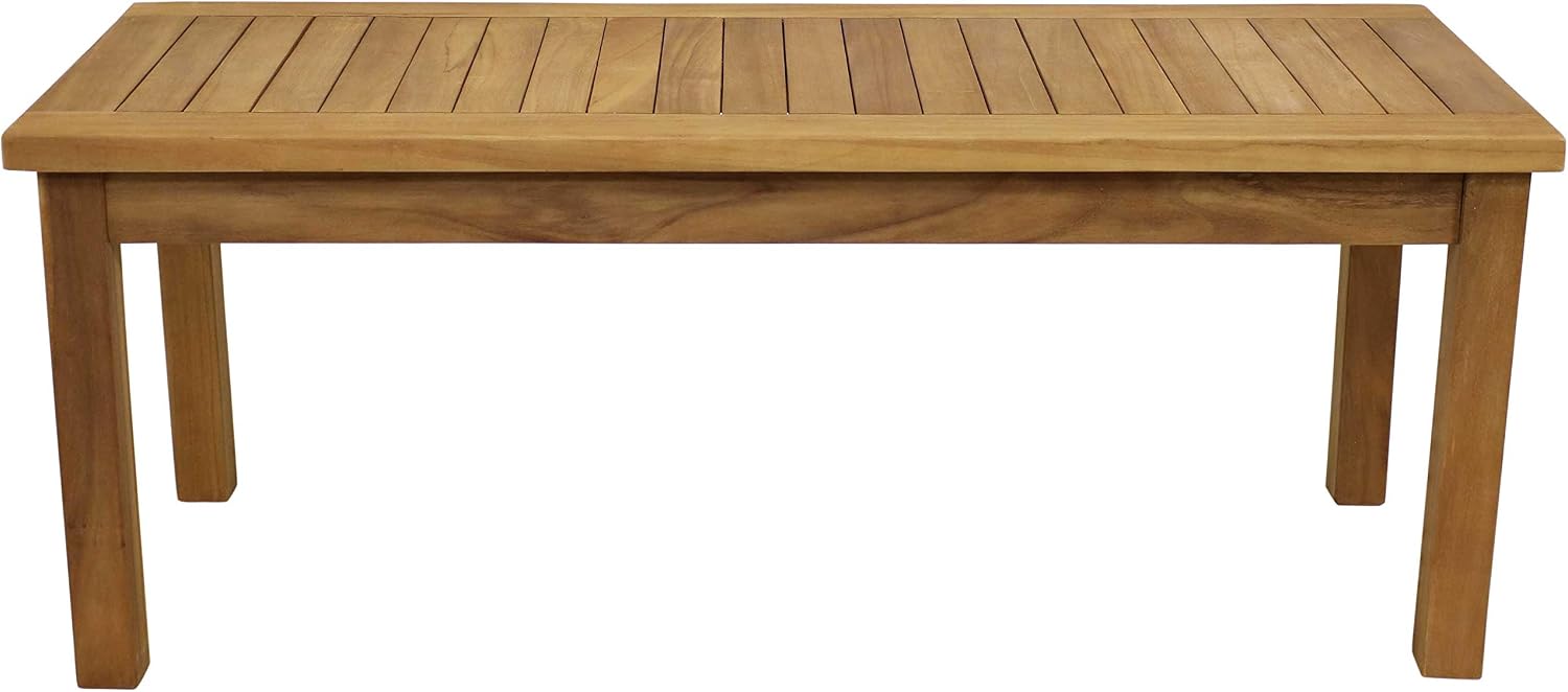 Sunnydaze Outdoor Patio Coffee Table, Solid Teak Wood, 45” W, Rectangular | Light Brown Wood Stain Finish, Slatted Wooden Outdoor Coffee Table, Comfortably Seats 4, Sturdy Teak Coffee Table for Outside