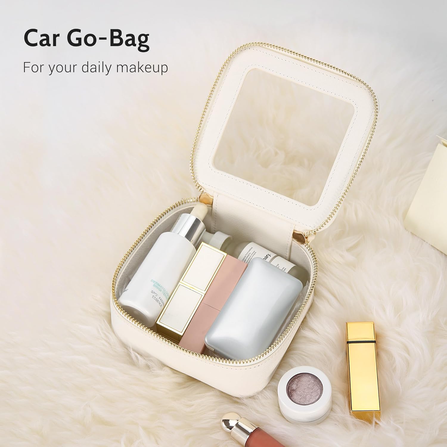Aveniee Clear Makeup Bag Set (2-Piece Mini & Midi) - Travel Toiletry Organizer for Women, Waterproof Cosmetic Pouch & Car Accessory for Travel Size Toiletries, White