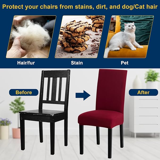 Chair Covers, Stretch Kitchen Chair Covers/Dining Room Chair Covers Set of 8, Removable Washable Dining Chair Slipcovers for Home, Hotel, Banquet