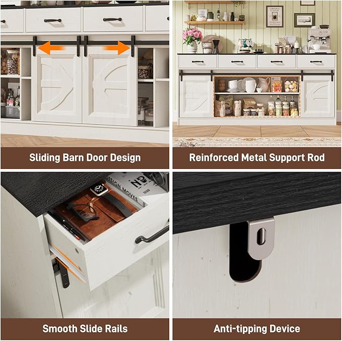 St.Mandyu 70" Large Farmhouse TV Stand for 85/80/75/70 Inch TVs w/4 Drawers,Rustic Tall Media Console w/Sliding Barn Door, Adjustable Shelves,Tall Entertainment Center for Living Room