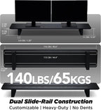 Moodular Wooden Monitor Stand 45.6” (116cm) Large Desk Organizer with Metal Slide Rails for Drawer, Tray, Laptop, Tablet, Phone & Headphones Customizable Riser for Organized Workspace Black