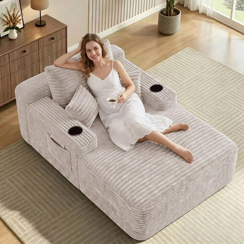 65" Chaise Lounge Chair Indoor, Oversized Lounge Chair with Side Pockets...