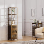 HITNET Bathroom Cabinet, Bamboo Floor Cabinet Freestanding Narrow Storage Unit with Removable Shelves, 6 Tier Tall Cabinet, Walnut