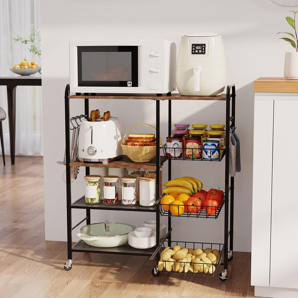 HapiRm Rolling Kitchen Microwave Cart - 4 Tier Microwave Table Stand with Pul...
