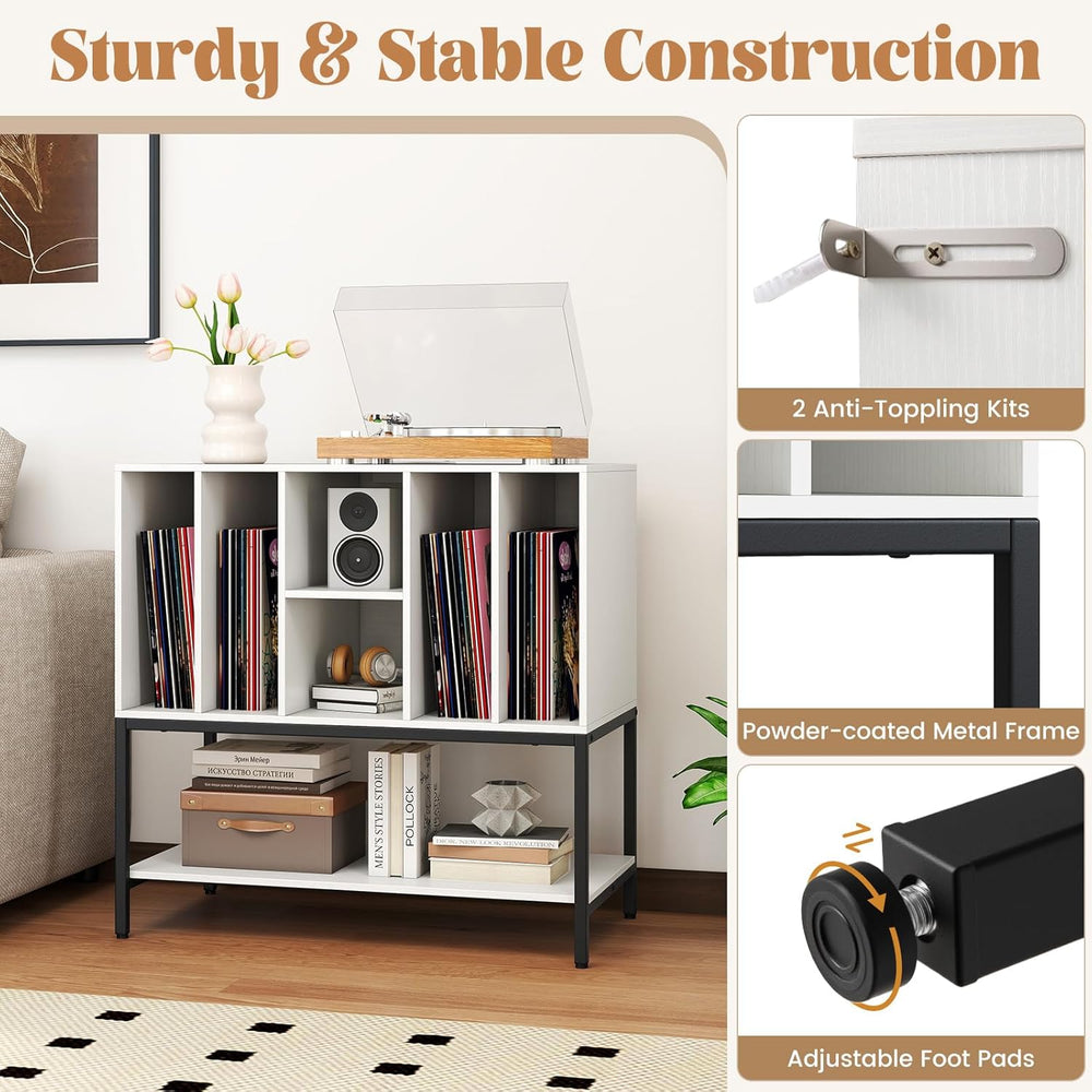 LOKO Record Player Stand with Charging Station, Turntable Stand with Vinyl St...