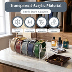 Acrylic Belt Organizer for Closet with Removable Dividers- 2 Wall Hooks for Hanging Towel- 5 Compartments & Handles Drawer Organization and Storage for Purse, Underwear, Socks & Ties (3 Pcs)