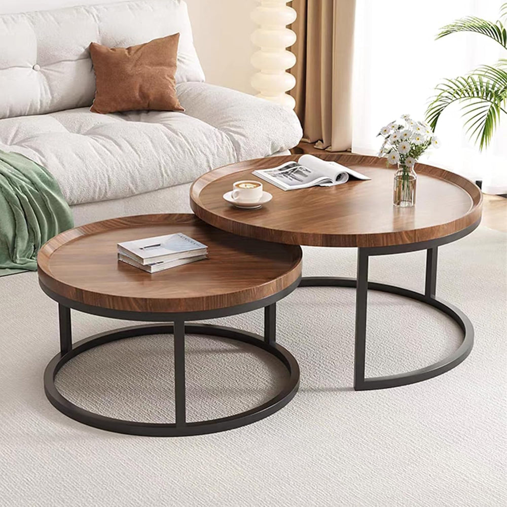Round Nesting Coffee Table Modern Nesting Side Set of 2 End Table, for Living...