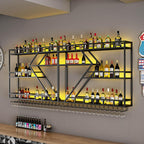 79in Wall Mounted Wine Rack, Large Metal Wine Bottle Holder, 3 Tier Modern Fashion Diamond Shaped Floating Bar Unit Wine Storage Shelves, for Home Restaurant Bars Decor (Black, 3 Tier - 79in)