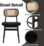 Black Rattan Dining Chairs Set of 2 Lambswool Dining Room Chairs Natural Wooden Kitchen Chairs Farmhouse Boho Side Chairs