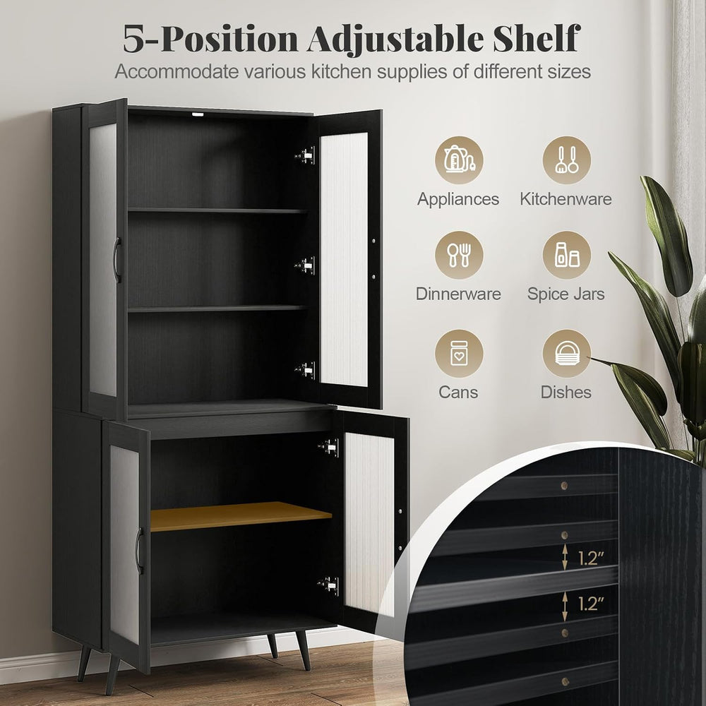70.5”H Pantry Cabinet, 5-Tier Food Pantry with 4 Transparent Doors & Adju...