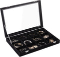 Frebeauty Velvet Jewelry Tray,12 Grid Jewelry Organizer with Clear Lid,Bracelets Holder,Jewelry Display Case with Clasp,Drawer Insert Bangle Brooch,13.8 x 9.5 x 2 Inches,Gift for Women Girls(Black)