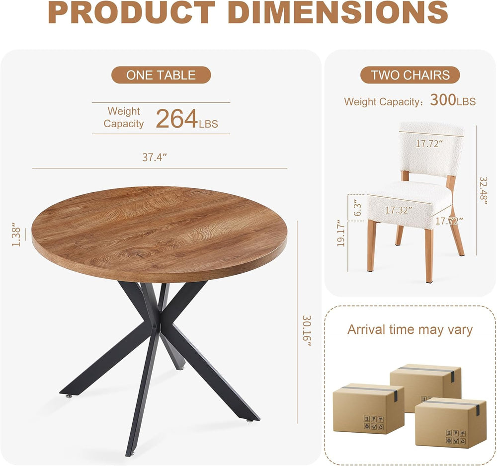 3-Piece Round Table & Chair Set, Space Saving Kitchen Breakfast Nook Waln...