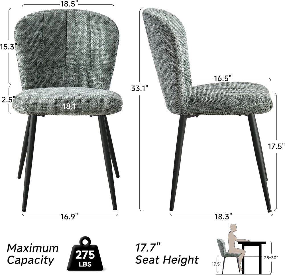 Green Chenille Dining Chairs Set of 4 Accent Chair for Kitchen | Modern Uphol...