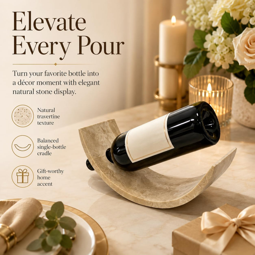 Monostone Travertine Curved Wine Rack for 1 Bottle | Warm beige travertine wi...
