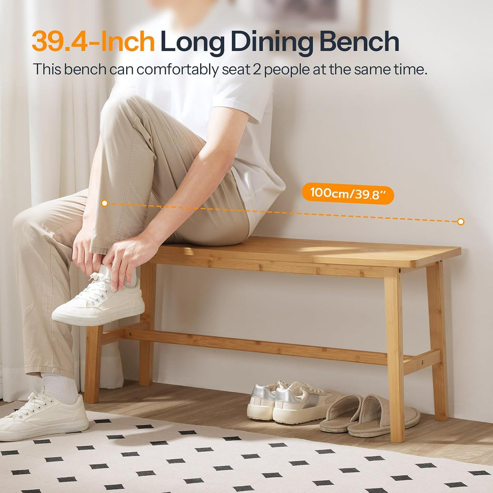 HOOBRO 39.3'' Bamboo Dining Bench, Farmhouse Table Bench, Kitchen &am...