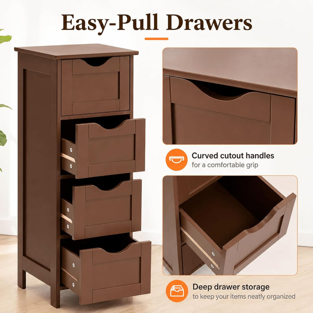 VINGLI 4-Drawer Bathroom Storage Cabinet, Slim Freestanding Floor Cabinet Org...