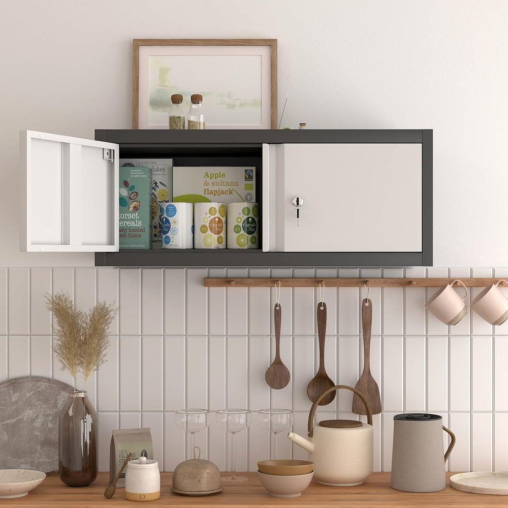 Metal Locking Cabinet, 12.8" H Garage Cabinet Wall Mount, Steel Storage ...