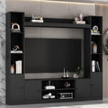 81.1" Large TV Stand with Bookshelves for TVs up to 60", Wall Unit Entertainment Center with Doors, 9 Open Shelves and Cable Holes, Media Console Cabinet for Living Room, Black