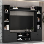 81.1" Large TV Stand with Bookshelves for TVs up to 60", Wall Unit Entertainment Center with Doors, 9 Open Shelves and Cable Holes, Media Console Cabinet for Living Room, Black