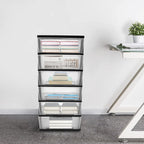 6 Clear Drawer Storage Organizer Rolling Cart,Heavy-Duty Storage Tower Plastic Cart Organizer for Closet,Living Room,Hallway, Dormitory (Black)
