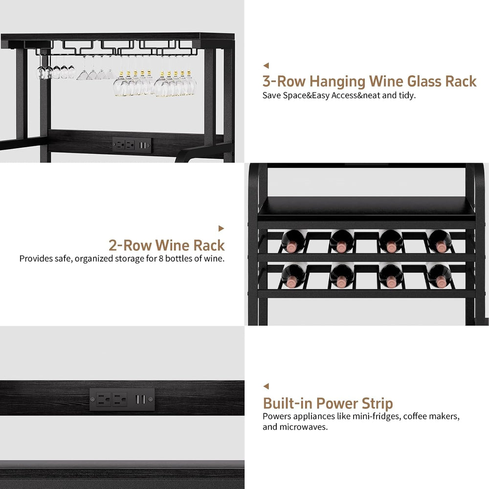 Mini Fridge Stand with Power Outlet, Microwave Stand with Wine Rack, Coffee b...