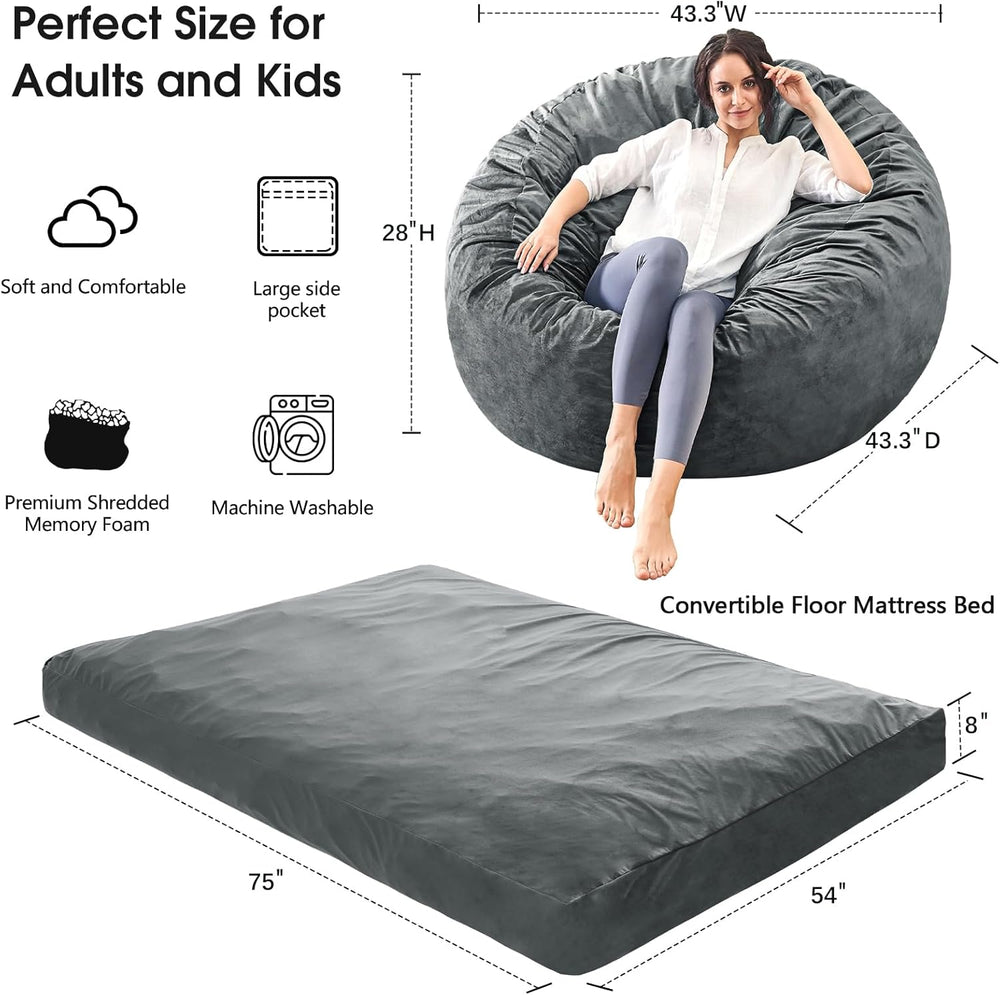 Bean Bag Chairs for Adults - Giant Bean Bag Convertible Floor Sofa | 3 IN 1 L...