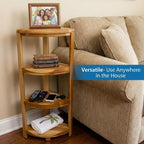 EcoDecors Corner Snazzy Corner Four Tier Natural Color Shelf Waterproof Teak Wood Shower Bench Stool Seat Chair For Inside Shower Provides Safety, Storage, and Organization For Bathroom Accessories