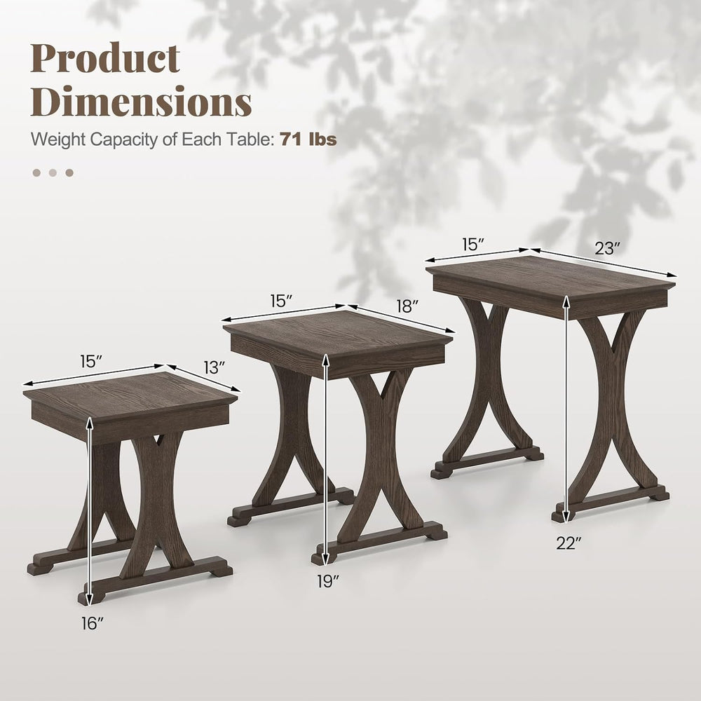 GIANTEX Nesting Coffee Table Set-of-3 - Stackable Rectangular Sofa End Side T...