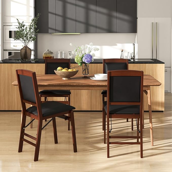 Giantex Folding Dining Chairs Set of 4, Foldable Wood Kitchen Chairs with Pad...