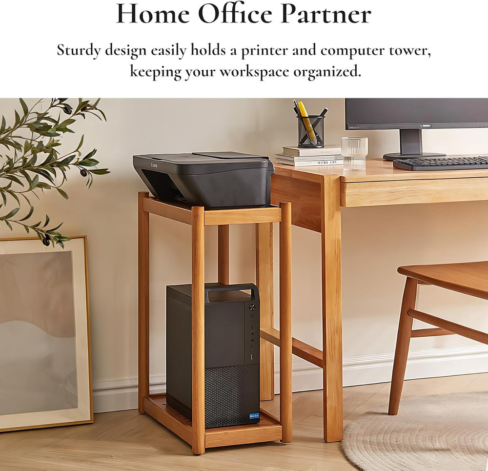 Side Table, Solid Wood Narrow End Table with Storage Shelf and Wheels, 2-Tier...