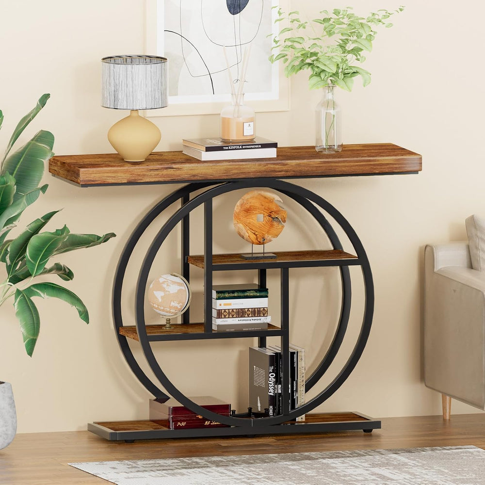 RANXFLOAT Console Tables for Entryway, 4-Tier Industrial Narrow Wood Sofa Tab...