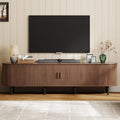 86.6" TV Stand with Power Outlet for TVs up to 90 Inch, Entertainment Center with Storage and Adjustable Shelves, Modern Media Console with Sliding Doors for Living Room, Walnut