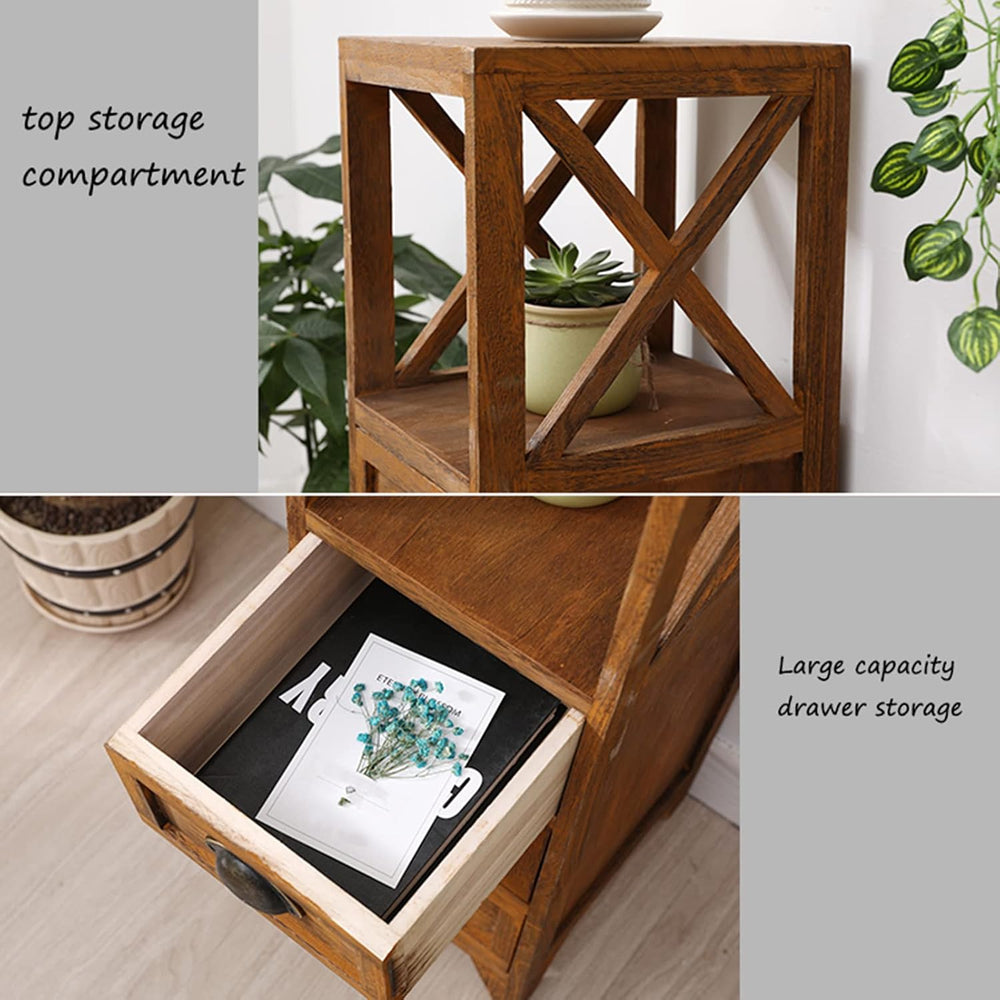 Vintage Bedside Table with Open Shelf and 2/3 Drawer Bedroom Nightstand Table...