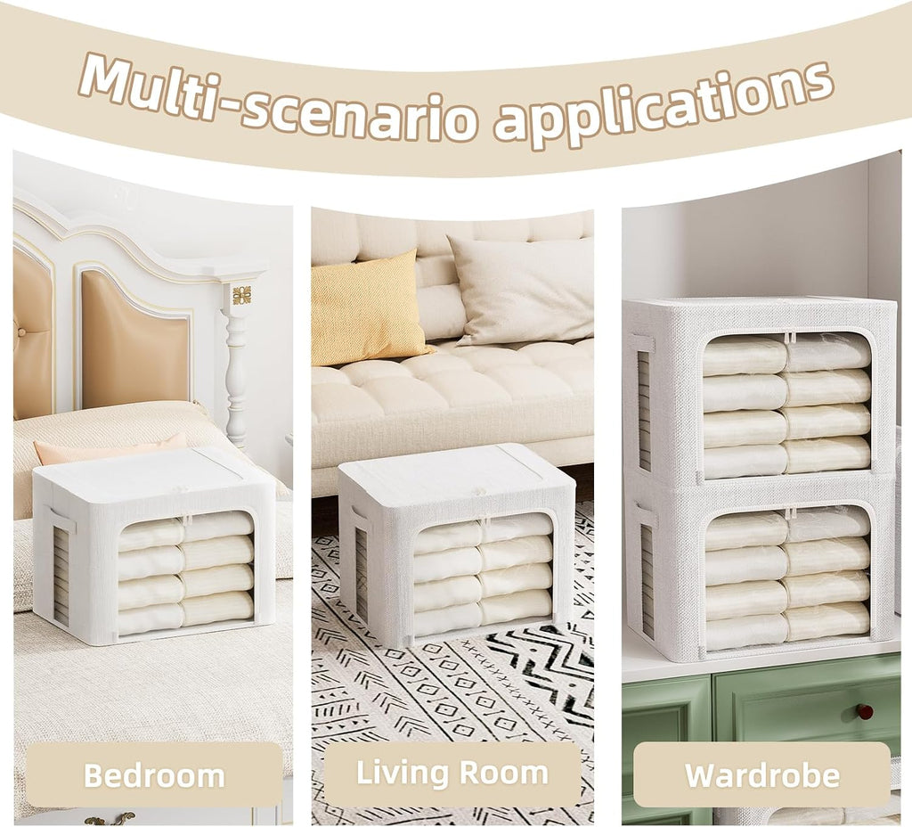 FHSQX 8 Pack Clothes Storage Bins - Foldable Storage Bins for Clothes Fabric Storage Box with Metal Frame (Cream White, 16.5x12.2x12.2 inch)