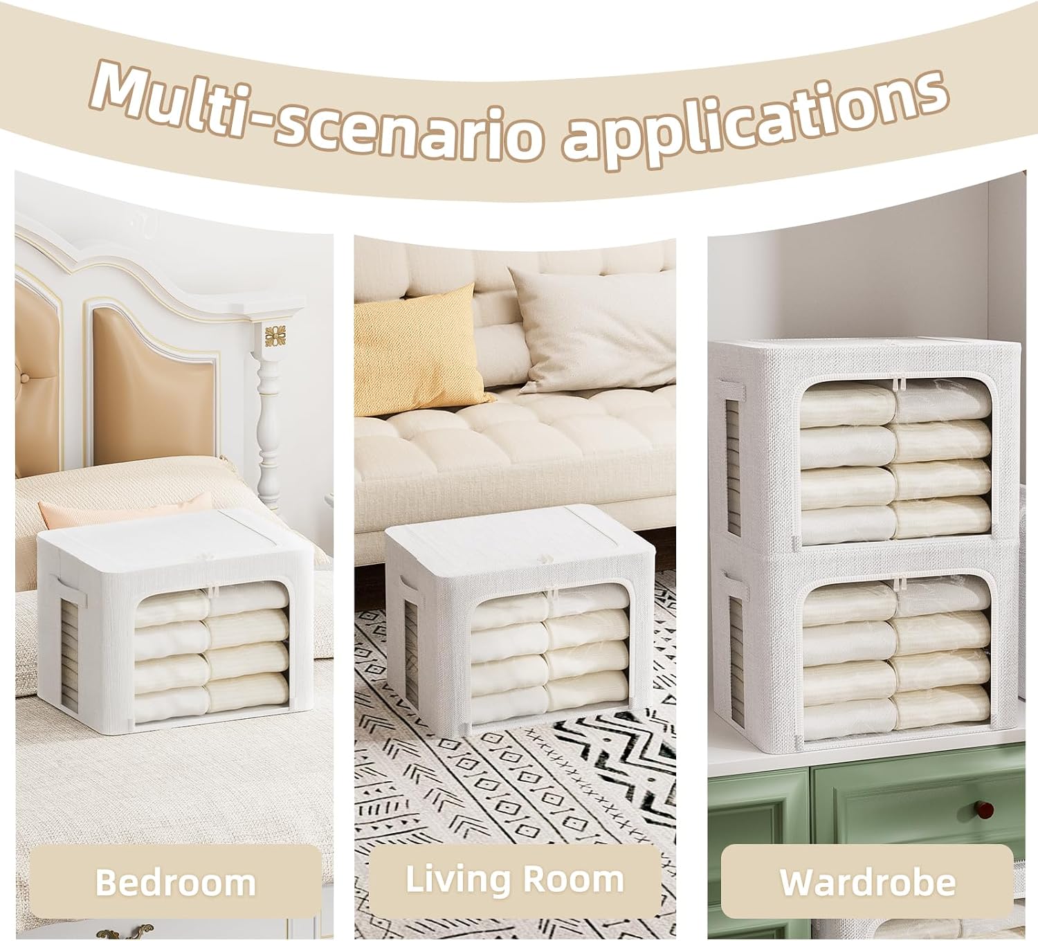 FHSQX 8 Pack Clothes Storage Bins - Foldable Storage Bins for Clothes Fabric Storage Box with Metal Frame (Cream White, 16.5x12.2x12.2 inch)