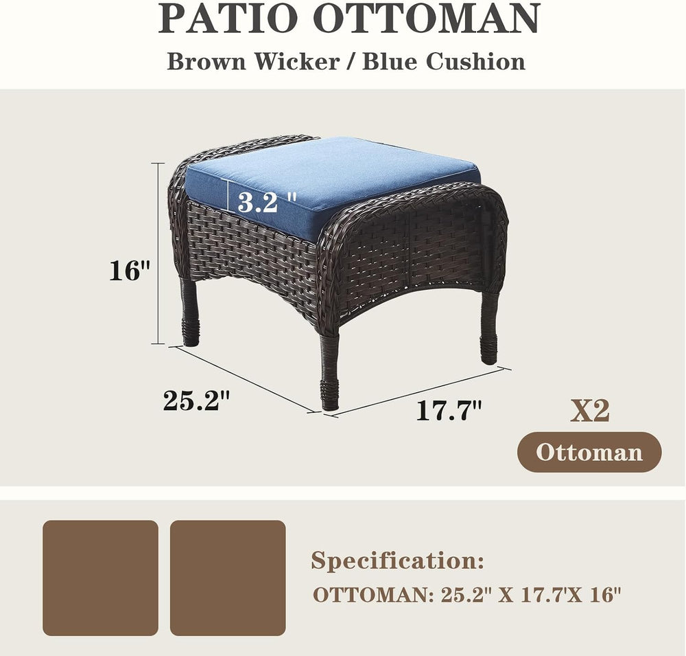 Belord Outdoor Ottomans for Patio Foot Rest - 25 Inch PE Wicker Foot Stool Se...
