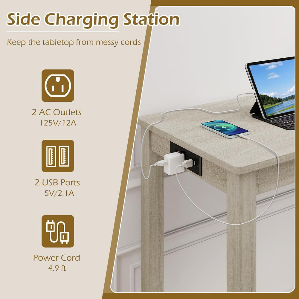 COSTWAY 4-Piece Breakfast Nook Bar Set with Built-in Charging Station | Count...