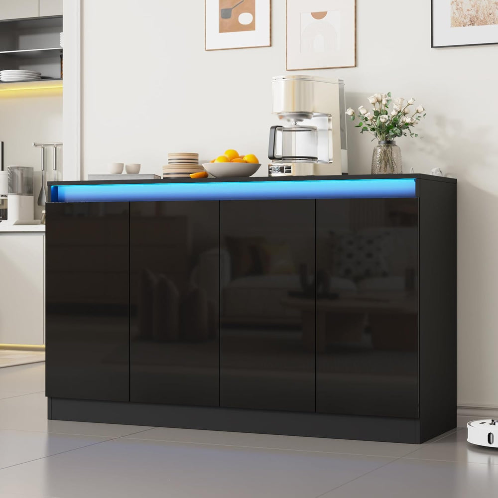 Furnify 51" W Buffet Cabinet with 4 Doors, High Gloss Sideboard Coffee B...