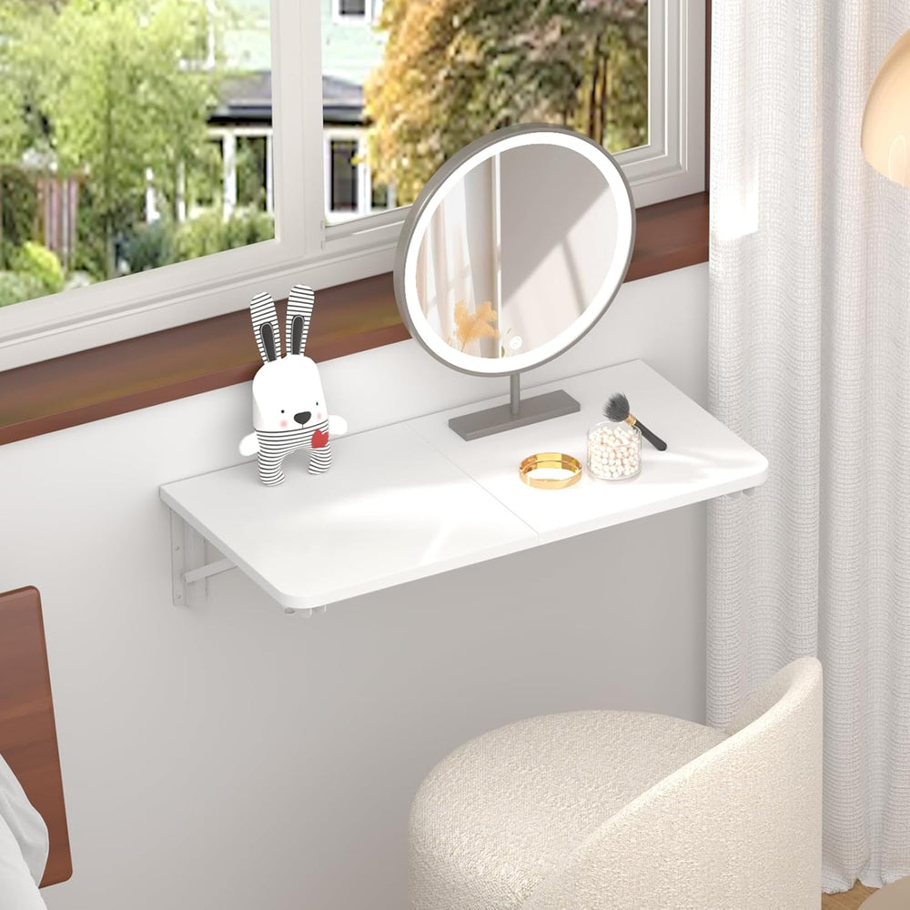 TEAMIX Wall Mounted Desk, White Folding Desk for Small Spaces Floating Shelf ...
