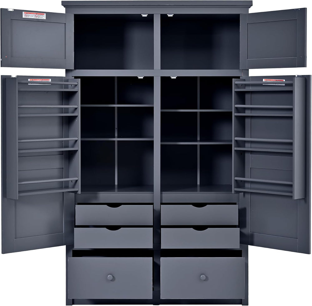 Tall Kitchen Pantry Cabinet with Adjustable Shelves, Freestanding Large Cupbo...