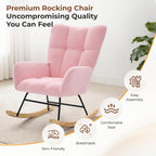 DUMOS Nursery Rocking Chair Teddy Upholstered, Comfy Glider Rocker with High Backrest Armchair Padded Seat, Accent Side Chair for Living Room Bedroom Offices Small Spaces Indoor, Pink