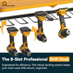 Warome Garage Power Tool Organizer with 8-Outlet Power Strip, Tool Storage Rack Wall Mount with 8 Cordless Drill Holders, Tool Organization Shelf with Charging Station in Yellow