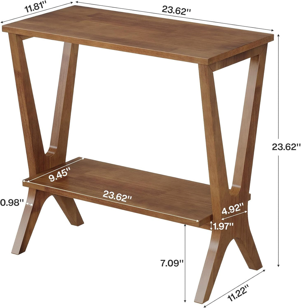 Solid Wood End Table for Living Room, 2-Tier Storage Shelves Sofa Couch Side ...