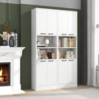 75” Kitchen Pantry Cabinet, Tall Freestanding Kitchen Hutch with 4 Doors, 2 Open Shelves & 4 Anti-Tipping Devices, Bathroom Storage Cabinet for Living Room, Dining Room (White)