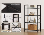 Casaottima Book Shelf, 4 Tier Bookshelf, Modern Wood Bookcase Shelves for Bedroom, Industrial Display Shelf for Living Room Home Office Kitchen, Standing Shelving Unit Storage Organizer, Black