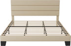 Allewie King Size Platform Bed Frame with Fabric Upholstered Headboard and Wooden Slats Support, Fully Upholstered Mattress Foundation/No Box Spring Needed/Easy Assembly, Beige