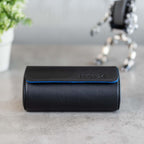 DailyWatch | Personalized Watch Roll Travel Case For 2 Watches - Handmade Genuine Leather Travel Case With Custom Engraving of Name or Initials - Black Blue